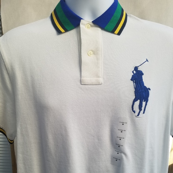 White Stripe Mesh Polo Shirt//Blue Pony NWT Ralph Lauren Red//Navy,Green